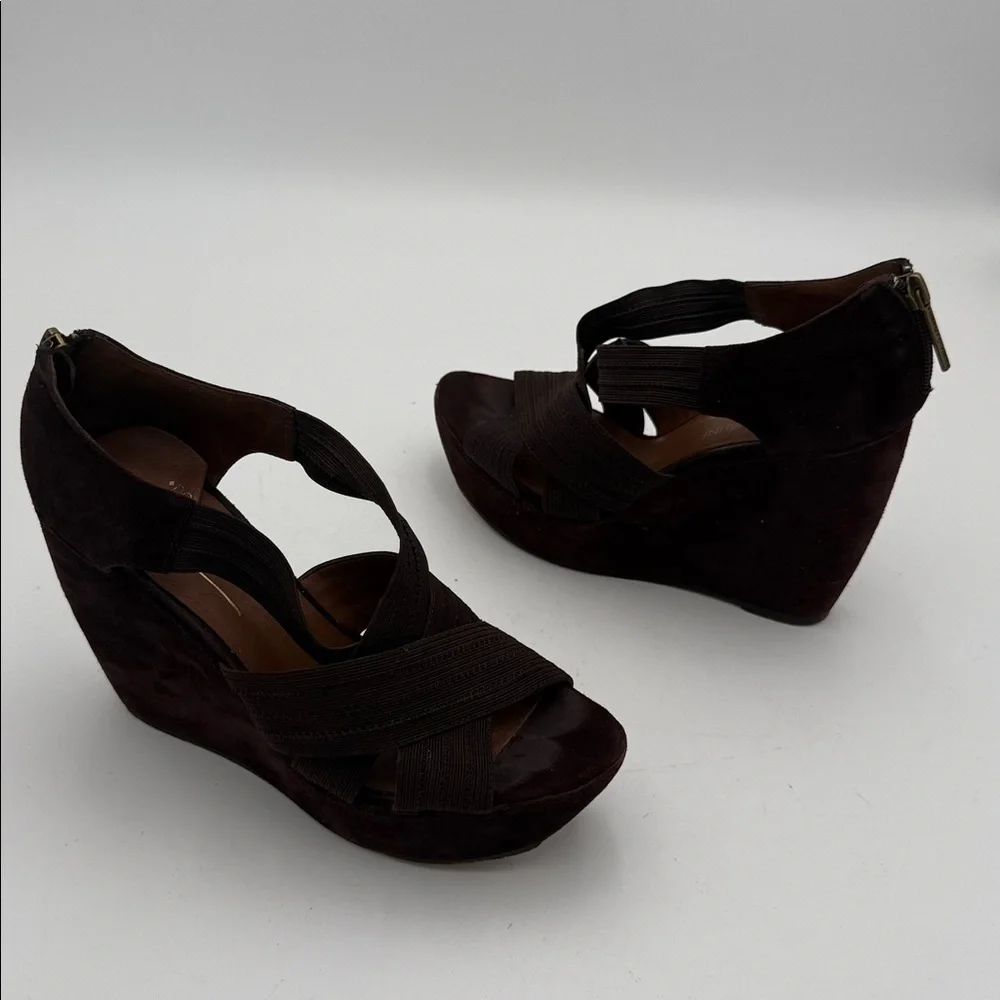 Donald J. Pliner lawney Dark Brown Wedge Sandals women 8M suede event goth Y2K